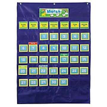 Carson Dellosa 25" x 35" Deluxe Calendar Pocket Chart, Monthly Calendar Pocket Chart for Classroom with Day, Week, Holiday Cards and Storage Pouches and More