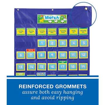 Carson Dellosa 25" x 35" Deluxe Calendar Pocket Chart, Monthly Calendar Pocket Chart for Classroom with Day, Week, Holiday Cards and Storage Pouches and More