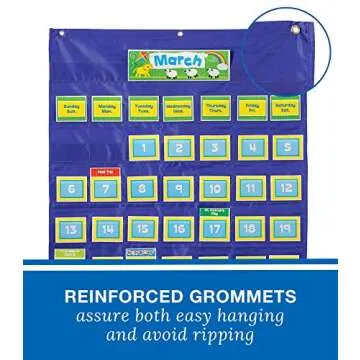 Carson Dellosa 25" x 35" Deluxe Calendar Pocket Chart, Monthly Calendar Pocket Chart for Classroom with Day, Week, Holiday Cards and Storage Pouches and More
