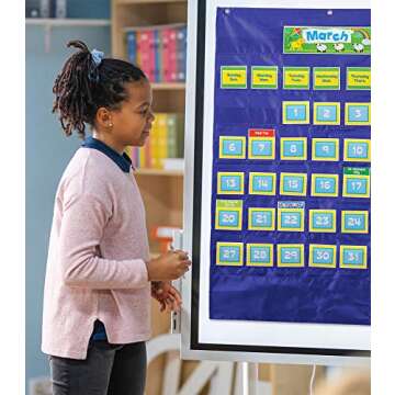 Carson Dellosa 25" x 35" Deluxe Calendar Pocket Chart, Monthly Calendar Pocket Chart for Classroom with Day, Week, Holiday Cards and Storage Pouches and More
