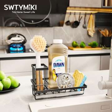 SWTYMIKI Sink Caddy Sponge Holder - Kitchen Sink Organizer with High Brush Holder for Countertop by ...
