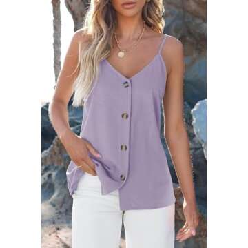 BLENCOT Camisole Tops for Women Summer V Neck Tank Top Strappy Solid Flowy Sleeveless Trendy Blouses...