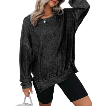 Dokotoo Women's Oversized Waffle Knit Sweatshirt - Comfy Casual Pullover