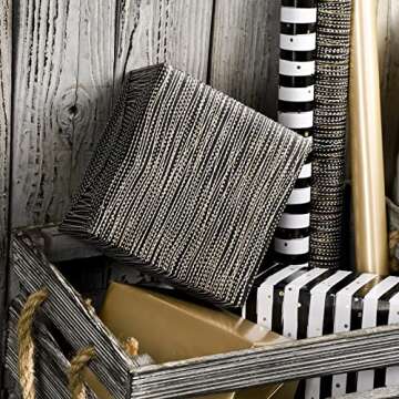 MAYPLUSS Gift Wrapping Paper Roll - 17In x 120In Per Roll - Luxury Black and Gold Stripe Anniversary...