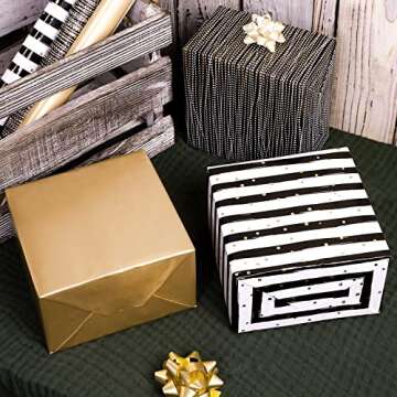MAYPLUSS Gift Wrapping Paper Roll - 17In x 120In Per Roll - Luxury Black and Gold Stripe Anniversary Present Gift Wrap Paper for Men Birthday, Christmas, Wedding, Graduation, Father's Day and Party