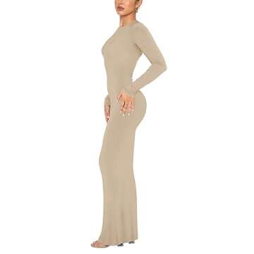 REORIA Women's Fall Sexy Casual Crew Neck Lounge Long Dress for Weddings