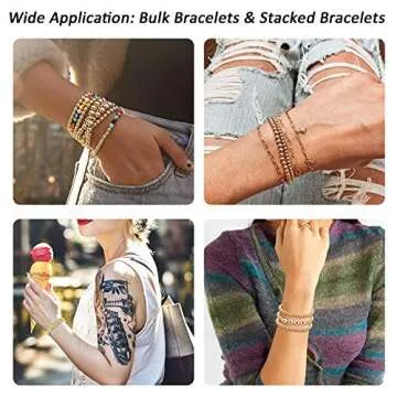 Idealcoldbrew 5 Pack Gold Beaded Bracelets, 14K Gold Plated Stretchable Elastic Bead Ball Bracelet, Inspirational Fashion Stacking Anklet Cuff Jewelry Set for Women Men Teen