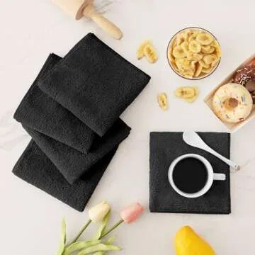 Kitinjoy 12 Pack Microfiber Cleaning Cloth(12 x 12 Inches, Black), Ultra Soft and Absorbent Cleaning Rags, Reusable and Non-Linting dust Removal Cleaning Cloths for Car, House, Kitchen