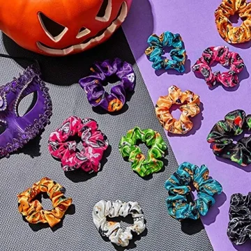 Halloween Scrunchies Pumpkin Hair Ties for Women and Girls