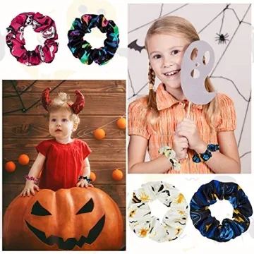 Halloween Scrunchies Pumpkin Hair Ties for Women and Girls