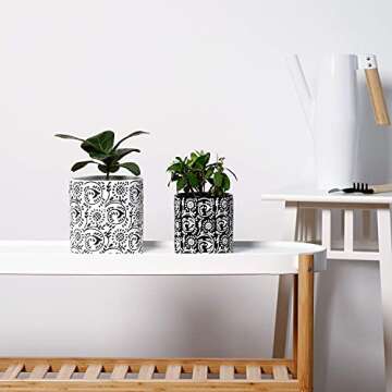 POTEY Black Planters Pots for Plants Indoor - 5.9 +4.7 Inch Modern Ceramic Cylinder Flower Pots with...