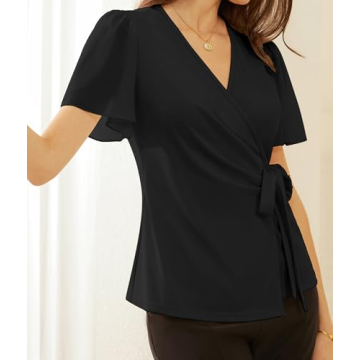 GRACE KARIN V Neck Wrap Slim Fit Top for Women
