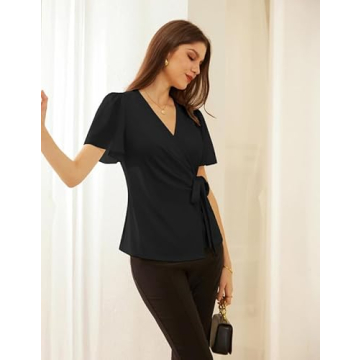 GRACE KARIN V Neck Wrap Slim Fit Top for Women