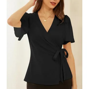 GRACE KARIN V Neck Wrap Slim Fit Top for Women
