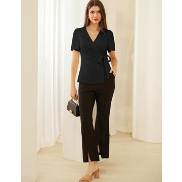 GRACE KARIN V Neck Wrap Slim Fit Top for Women