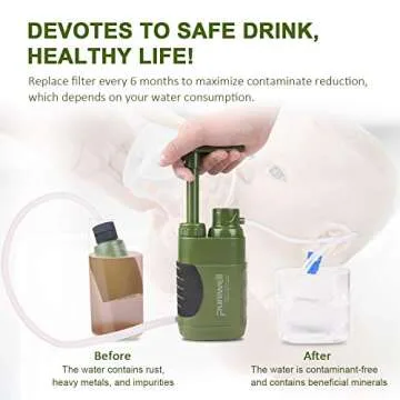 Purewell Water Purifier Pump with Replaceable Carbon 0.01 Micron Water Filter, 4 Filter Stages, Portable Outdoor Emergency and Survival Gear - Camping, Hiking, Backpacking