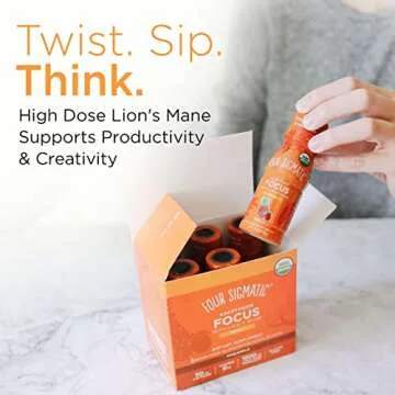 Four Sigmatic Adaptogen Focus Shot Lion’s Mane Mushroom Supplement | Concentration Support for Adults | 50mg Caffeine | Natural Pineapple Flavor with Vitamin C | Vegan, Gluten-Free | 6 Count