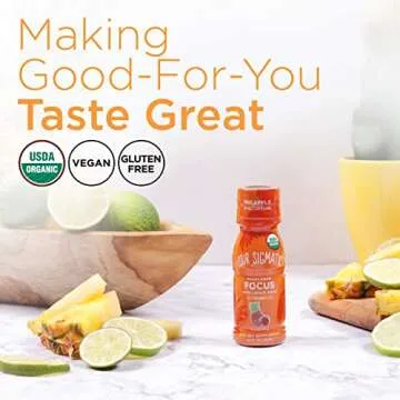 Four Sigmatic Adaptogen Focus Shot Lion’s Mane Mushroom Supplement | Concentration Support for Adults | 50mg Caffeine | Natural Pineapple Flavor with Vitamin C | Vegan, Gluten-Free | 6 Count