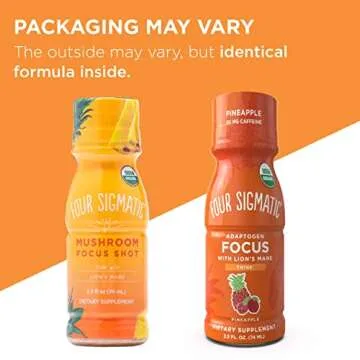 Four Sigmatic Adaptogen Focus Shot Lion’s Mane Mushroom Supplement | Concentration Support for Adults | 50mg Caffeine | Natural Pineapple Flavor with Vitamin C | Vegan, Gluten-Free | 6 Count