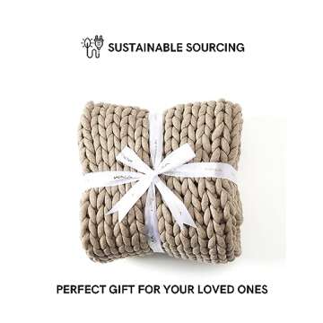 YnM Chunky Throw Blanket, Medium-Weight, Hand Knitted, Skin Friendly, Ventilated and Breathable, Machine Washable, Home Décor Piece for Couch, Sofa and Bed (Beige, 50x70 Inch)