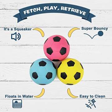 Pawnana Squeaky Dog Ball - Soft Latex Rubber Squeaky Dog Toys for Small Puppies and Medium Dogs - Bounce Dog Squeak Toys Play Fetch Soccer Ball