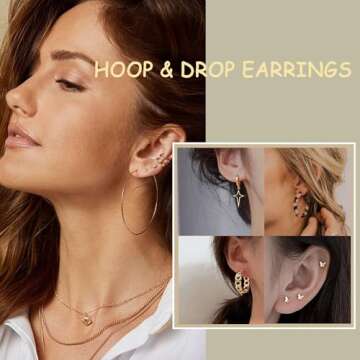 FAXHION 45 Pairs Gold Hoop Earrings Set for Women, Fashion Hypoallergenic Chunky Hoops Earring Pack,...