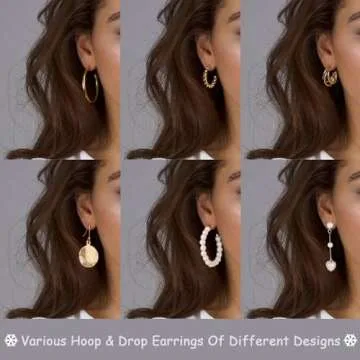 FAXHION 45 Pairs Gold Hoop Earrings Set for Women, Fashion Hypoallergenic Chunky Hoops Earring Pack, Lightweight Drop Dangle Earrings Leopard Multipack Jewelry Gifts