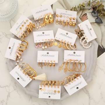 FAXHION 45 Pairs Gold Hoop Earrings Set for Women, Fashion Hypoallergenic Chunky Hoops Earring Pack, Lightweight Drop Dangle Earrings Leopard Multipack Jewelry Gifts