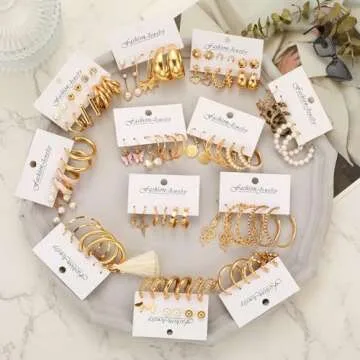 FAXHION 45 Pairs Gold Hoop Earrings Set for Women, Fashion Hypoallergenic Chunky Hoops Earring Pack, Lightweight Drop Dangle Earrings Leopard Multipack Jewelry Gifts