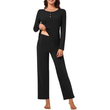 Bestbee Womens Pajama Set Plus Size, 2 Piece Lounge Outfits Button-Down Sleepwear Long Sleeve With P...