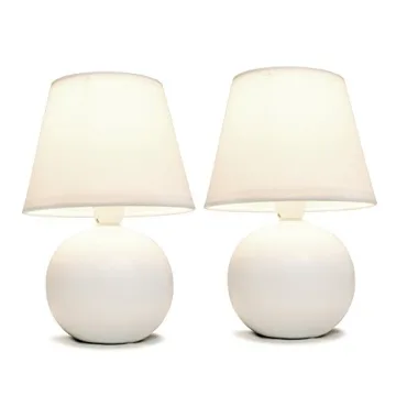 Mini Ceramic Globe Table Lamp 2 Pack Set Off-White Elegant