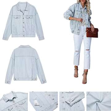 luvamia Womens Jean Jacket Oversized Boyfriend Trucker Denim Jackets for Women Shacket