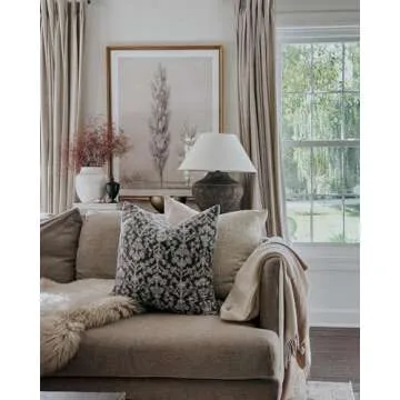 TWOPAGES Oatmeal Pinch Pleated Curtain 84 Inches Long Light Filtering Linen Cotton Blend Lined Drape for Living Room Bedroom Solid Drapery, 26Wx84L Inches, 1 Panel