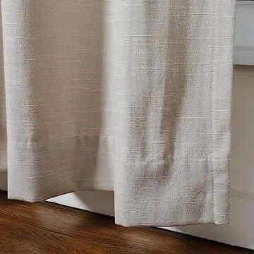 TWOPAGES Oatmeal Pinch Pleated Curtain 84 Inches Long Light Filtering Linen Cotton Blend Lined Drape for Living Room Bedroom Solid Drapery, 26Wx84L Inches, 1 Panel