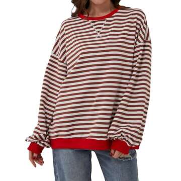 TERIVEEK Women Oversized Striped Color Block Long Sleeve Crew Neck Sweatshirt Casual Loose Pullover ...