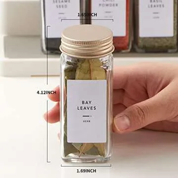 36 Pcs Spice Jars with Label- Glass Spice Jars with Gold Metal Caps,Shaker Lids, Funnel, Chalk Pen, ...