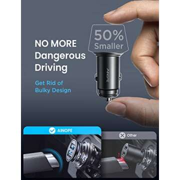 AINOPE 2 Pack Fast Mini Car Charger Adapter, 4.8A Metal Cigarette Lightter USB Car Charger Flush Fit, Dual Port Fit for iPhone 16 15 14 13 12 Pro Max 8 Plus XR, SamsungGalaxy S24/23/10, iPad, Silver