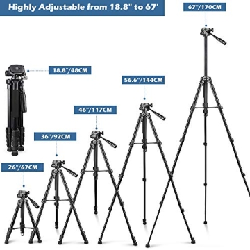 UBeesize 67” Versatile Tripod with Remote and Holder