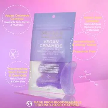 Pacifica Undereye Mask – Vegan Ceramide Hydrating Jelly Under Eye & Smile Line Patches, Reduces Fine Lines & Puffiness, Fragrance-Free, Vegan & Cruelty-Free, 4 Pieces