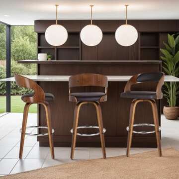 Armen Living Shelly 30" Seat Height Mid Century Modern Swivel Bar Stool for Kitchen Island Counter i...