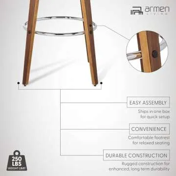 Armen Living Shelly 30" Seat Height Mid Century Modern Swivel Bar Stool for Kitchen Island Counter in Brown Faux Leather and Walnut Wood