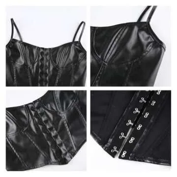 Meihuida Women Leather Corset Top Y2k Black L