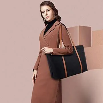 YALUXE Women's Oxford Nylon Large Capacity Work Tote Shoulder Bag Black