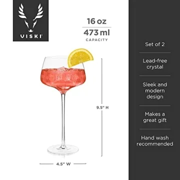 Viski Angled Stemmed Cocktail Glasses - Elegant 16oz Set
