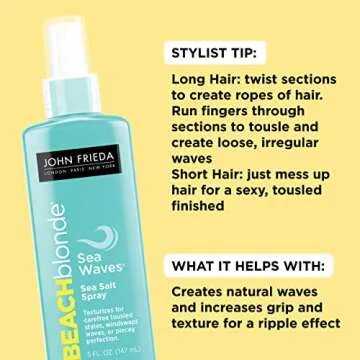 John Frieda Beach Blonde Sea Waves Texturizing Spray with Natural Salt for Tousled, Wavy Volume - 5 Ounce