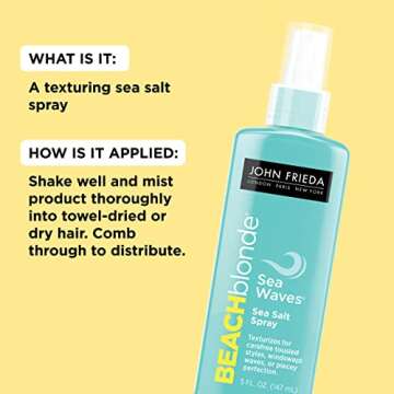 John Frieda Beach Blonde Sea Waves Texturizing Spray with Natural Salt for Tousled, Wavy Volume - 5 Ounce