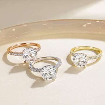 EAMTI 3.5CT Cushion Cut Silver Engagement Ring for Her