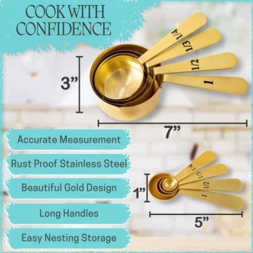 Stylish 8 Piece Gold Measuring Cups and Spoons Set by Wanda Living