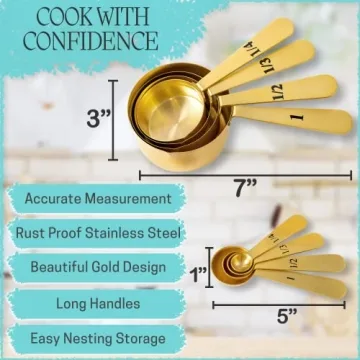 Stylish 8 Piece Gold Measuring Cups and Spoons Set by Wanda Living