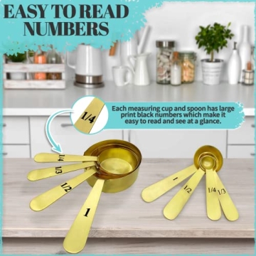 Stylish 8 Piece Gold Measuring Cups and Spoons Set by Wanda Living